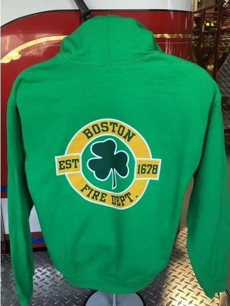 Green Boston Fire Irish Hoodie Back