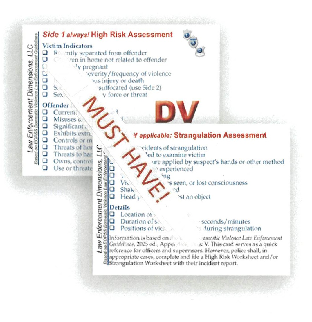 Domestic Violence Field Card: for DV & Strangulation Assess