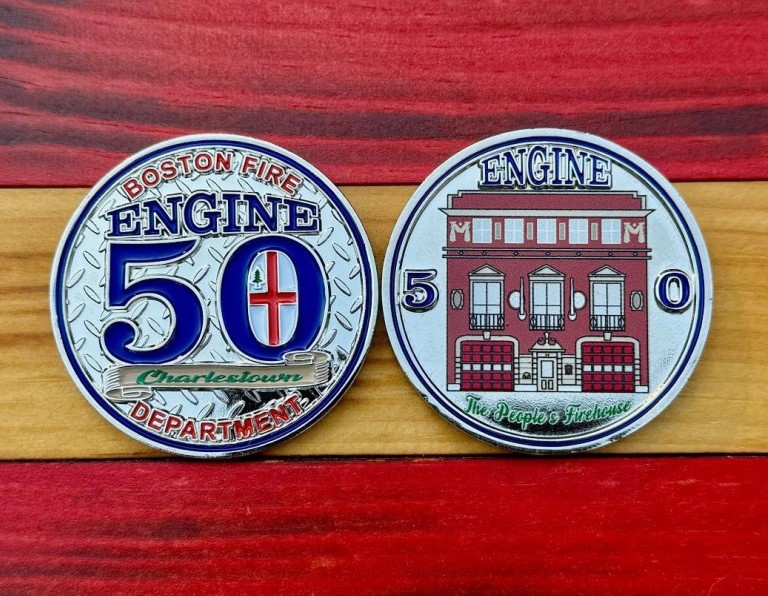 Boston Fire Engine 50 Charlestown Challenge Coin