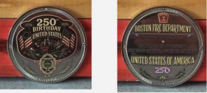 Boston Fire Department USA 250th Anniversary Challenge Coin front