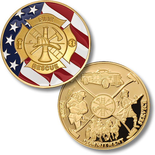 Firefighter Maltese Cross with Flag Coin